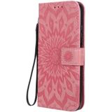 For Huawei P40 Lite / Nova 6 se Pressed Printing Sunflower Pattern Horizontal Flip PU Leather Case with Holder & Card Slots & Wallet & Lanyard(Pink)