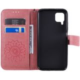 For Huawei P40 Lite / Nova 6 se Pressed Printing Sunflower Pattern Horizontal Flip PU Leather Case with Holder & Card Slots & Wallet & Lanyard(Pink)