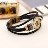 2 PCS Couple Lovers Jewelry Leather Braided Aquarius Constellation Detail Hand Chain Bracelet  Size: 21*1.2cm