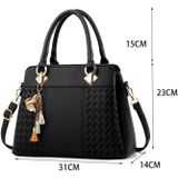 Fashion Women Tassel PU Leather Embroidery Crossbody Bag Shoulder Bag Simple Style Hand Bags(dark blue)