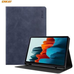 ENKAY ENK-8026 Cow Texture PU Leather + TPU Smart Case with Pen Slot for Samsung Galaxy Tab S7 11.0 T870 / T875(Dark Blue)