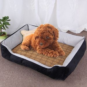 Dog Bone Pattern Big Soft Warm Kennel Pet Dog Cat Mat Blanket  with Rattan Mat Size: M  70×50×15cm (Black Grey)