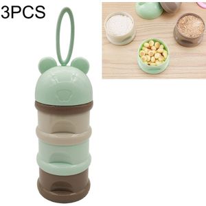 3 PCS 3 layer Frog Style Portable Baby Food Storage Box Essential Cereal Cartoon Milk Powder Boxes Toddle Kids Formula Milk Container(Green)