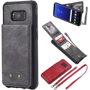 For Galaxy S8+ Vertical Flip Shockproof Leather Protective Case with Long Rope  Support Card Slots & Bracket & Photo Holder & Wallet Function(Gray)