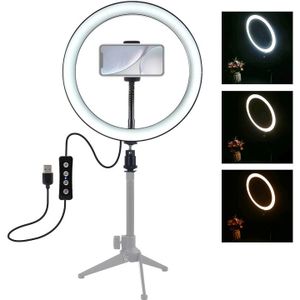PULUZ 10.2 inch 26cm USB 3 Modes Dimmable LED Ring Vlogging Selfie Photography Video Lights with a holder for an tripod & phone clamp(Black)