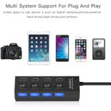 4 Ports USB Hub 2.0 USB Splitter High Speed 480Mbps with ON/OFF Switch  4 LED(Black)