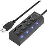 4 Ports USB Hub 2.0 USB Splitter High Speed 480Mbps with ON/OFF Switch  4 LED(Black)