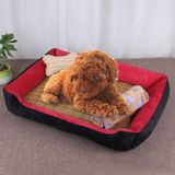 Dog Bone Pattern Big Soft Warm Kennel Pet Dog Cat Mat Blanket  with Rattan Mat & Blanket Size: XS  50×40×15cm (Black Red)