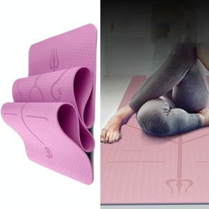 BSJ002 TPE Double Layer Two-Color Yoga Mat Fitness Mat with Body Line  Specification: 183 x 80 x 0.8cm(Pink)