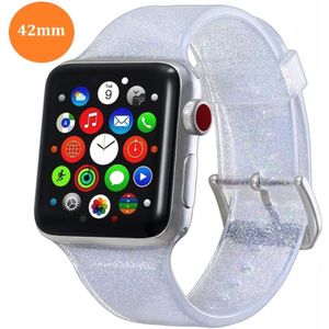 For Apple Watch Series 5 & 4 44mm / 3 & 2 & 1 42mm Glitter Silicone Strap(White)