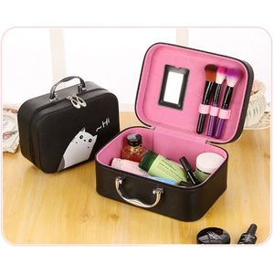 Draagbare grote capaciteit Cute Cartoon Waterproof make-up Tools Kit cosmetische Beautycase  grootte: L  25*18.5*11cm(Black)