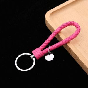 100 PCS Woven Leather Cord Keychain Car Pendant Leather Key Ring Baotou With Small Round Piece(Rose Red)