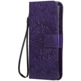 For Huawei P40 Pressed Printing Sunflower Pattern Horizontal Flip PU Leather Case with Holder & Card Slots & Wallet & Lanyard(Purple)