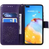 For Huawei P40 Pressed Printing Sunflower Pattern Horizontal Flip PU Leather Case with Holder & Card Slots & Wallet & Lanyard(Purple)