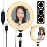 PULUZ 7.9 inch 20cm USB 3 Modes Dimmable Dual Color Temperature LED Curved Light Ring Vlogging Selfie Photography Video Lights with Mirror (Black)