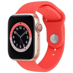 Geweven patroon Siliconen Snap Watchband Voor Apple Watch Series 6 & SE & 5 & 4 40mm / 3 & 2 & 1 38mm (Bright Pink)