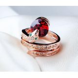 Vintage Serpentine Gemstone Ring Zircon Rose Gold Ring  Ring Size:8(Red)