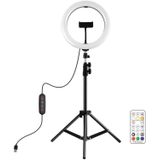 PULUZ 10.2 inch 26cm Marquee LED RGBWW Light  + 1.1m Tripod Mount 168 LED Dual-color Temperature Dimmable Ring Vlogging Photography Video Lights with Cold Shoe Tripod Ball Head & Remote Control & Phone Clamp(Black)
