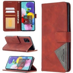 For Samsung Galaxy A51 Rhombus Texture Magnetic Buckle Horizontal Flip Leather Case with Holder & Card Slots & Wallet & Photo Frame(Brown)