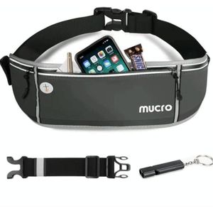 Mucro Running Fanny Bag Large Capacity Sports Belt Waist Pouch Bag with Survival Whistle & Adjustable Extender for iPhone 12  / 12 Pro  iPhone XS Max and 6.5 inch Phones (Black)