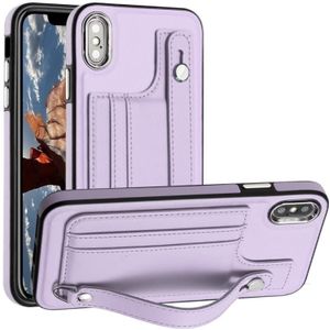 Voor iPhone XS Max schokbestendig lederen telefoonhoesje met polsband