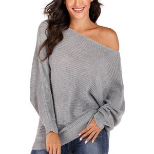 Irregular Bat Sleeve Sweater (Color:Grey Size:L)