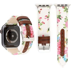 Denim Flower Pattern Genuine Leather Watch Strap for Apple Watch Series 3 & 2 & 1 38mm (White)