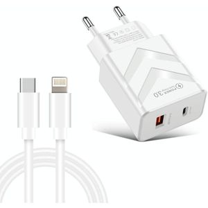 LZ-715 20W PD + QC 3.0 Dual Ports Fast Charging Travel Charger with USB-C / Type-C to 8 Pin Data Cable  EU Plug(White)