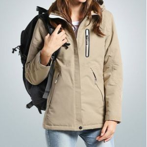 Autumn and Winter Men and Women Smart Heating Jacket Carbon Fiber Heating Travel Jacket  Size:XXXL(Women Khaki)