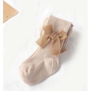 Spring And Autumn Girl Tights Bow Baby Knit Pantyhose Size: L 2-4 Years Old(Milk Brown)