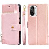 Zipper Bag PU + TPU Horizontal Flip Leather Case with Holder & Card Slot & Wallet & Lanyard For Xiaomi Redmi K40 / K40 Pro(Rose Gold)