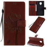 For Xiaomi Redmi Note 9 Pro Tree & Cat Embossed Pattern Horizontal Flip Leather Case with Holder & Card Slots & Wallet & Lanyard(Coffee)