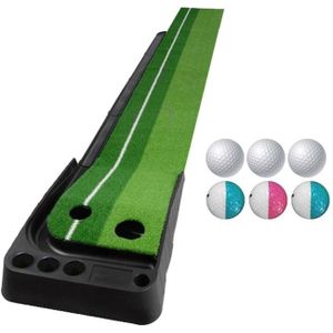 PGM Golf Putting Mat Push Rod Trainer 3m  with Three Soft Balls & Three Bicolor Balls & Auto Ball Return Fairway (Green)