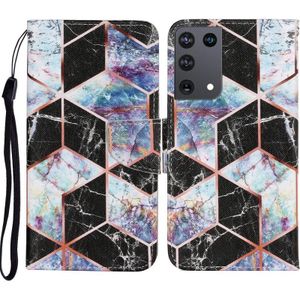 Voor Samsung Galaxy S21 Ultra 5G Gekleurd tekenpatroon Horizontaal Flip PU Lederen kast met Holder & Card Slots & Wallet & Lanyard(Black Marble)