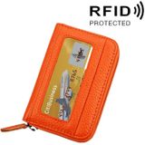 Genuine Cowhide Leather Solid Color Zipper Horizontal Card Holder Wallet RFID Blocking Card Bag Protect Case with 12 Card Slots  Size: 11.5*7.5cm(Orange)