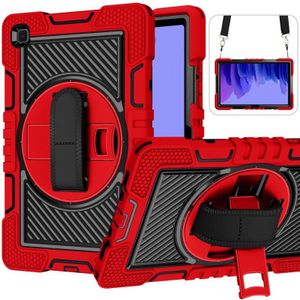 360 Degree Rotation Contrast Color Shockproof Silicone + PC Case with Holder & Hand Grip Strap & Shoulder Strap For Samsung Galaxy Tab A7 10.4 (2020) T500/T505(Red+Black)