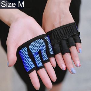 Half Finger Yoga Gloves Anti-skid Sports Gym Palm Protector  Size: M  Palm Circumference: 18cm(Blue)