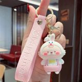 5 PCS MX-80100 Cartoon Cute Rabbit Simple Schoolbag Pendant Car Key Ring(Pink)