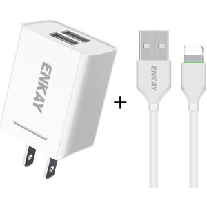 ENKAY Hat-Prince U008-1 10.5W 2.1A Dual USB Charging US Plug Travel Power Adapter With 2.1A 1m 8 Pin Cable