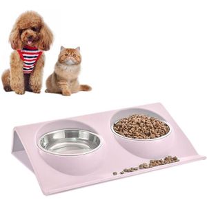 Stainless Steel Pet Bowl Slope Plastic Anti-skid Anti-splash Food Feeder  Size:S(Pink)
