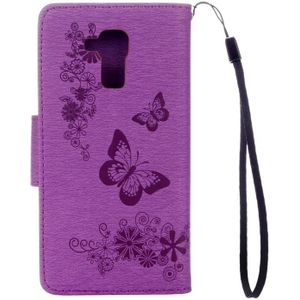 For Huawei  Honor 5c Pressed Flowers Butterfly Pattern Horizontal Flip Leather Case with Holder & Card Slots & Wallet & Lanyard(Purple)