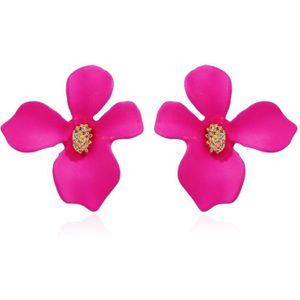 7 Pairs Women Fashion Flower Alloy Petal Earrings(Rose Red)