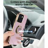 6D Electroplating Full Coverage Silicone Protective Case with Magnetic Ring Holder For iPhone 13 Pro Max(Light Cyan)