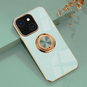 6D Electroplating Full Coverage Silicone Protective Case with Magnetic Ring Holder For iPhone 13 Pro Max(Light Cyan)