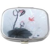 2 PCS Y10336 Two-Compartment Metal Portable Pill Box(Lotus Flower)