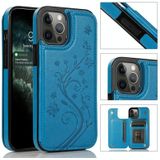 Butterflies Flowers Double Buckle PU + TPU Beschermhoes met houder & kaartslots & fotolijst voor iPhone 12 Pro Max(Blauw)