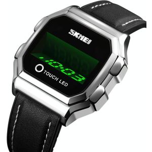 SKMEI 1650 Leather Strap Version LED Digital Display Electronic Watch with Touch Luminous Button(Silver)