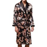 Men's Long Paragraph Silk Pajamas (Color:Black Size:XXXL)