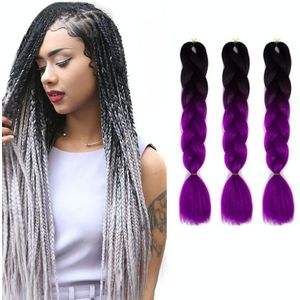 Fashion Color Gradient Individual Braid Wigs Chemical Fiber Big Braids  Length: 60cm(55 Black+Purple Red)