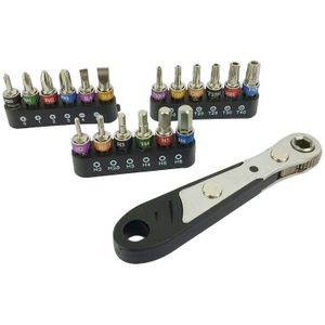 19 In 1 1/4 Ratchet Wrench Bit Set Mini Bit Set Manual Wrench  Color:Black Handle